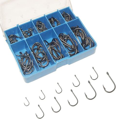 Hyshina Fishing Hooks 100 Pcs High Carbon Steel 10 Sizes Strong Sharp Barbed Circle Fish Hook for Saltwater Freshwater in Kuwait