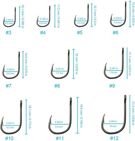 Hyshina Fishing Hooks 100 Pcs High Carbon Steel 10 Sizes Strong Sharp Barbed Circle Fish Hook for Saltwater Freshwater in Kuwait