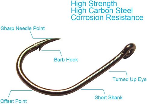Hyshina Fishing Hooks 100 Pcs High Carbon Steel 10 Sizes Strong Sharp Barbed Circle Fish Hook for Saltwater Freshwater in Kuwait