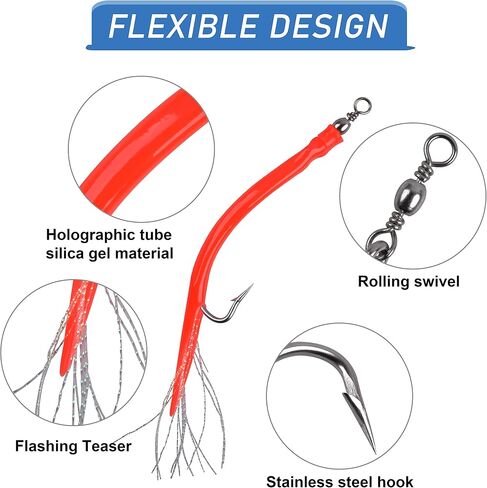 Striped Bass Trolling Tube Lures,Fishing Trolling Tube Teaser Rig with Stainless Steel Hooks Barrel Swivels for Striper Saltwater Game Fish in Saudi Arabia