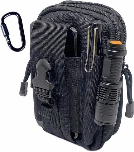 حقيبة تكتيكية تكتيكية بحزام خصر عسكري، حقيبة خصر متعددة الاغراض محفظة محفظة حافظة هاتف مع سحاب متوافقة مع معظم موديلات الموبايلات - اسود in Kuwait