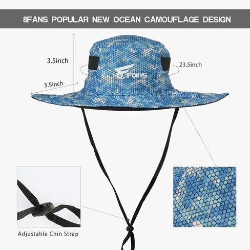 قبعة بوني لصيد السمك 8 مراوح، قبعة دلو بحافة واسعة مقاومة للماء لصيد الأسماك والمشي لمسافات طويلة في الحديقة المموهة in Kuwait
