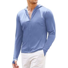 سترة خفيفة للرجال من COOFANDY بسحاب كامل بعامل حماية من الأشعة فوق البنفسجية 50+، قمصان بغطاء للرأس للحماية من الشمس وأكمام طويلة مع جيوب in Kuwait