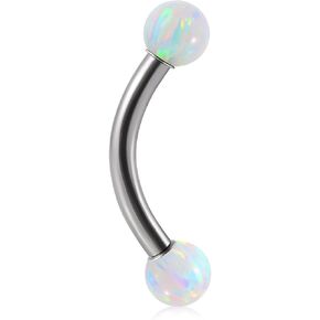 SQKXKLCZ 16G 8mm/10mm/12mm G23 Implant Grade Titanium Internally Threaded 3mm Prong Set CZ Crystal/Synthetic Opal Ends Cartilage Helix Daith Rook Eyebrow Curved Barbell Navel Piercing Jewelry