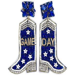 Emulily Beaded Game Day Boots Post Earrings Handmade Boots Earrings Blue and White in Saudi Arabia