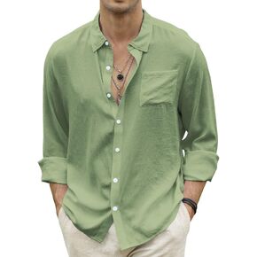 CTU Men's Fashion Summer Casual Button Down Shirt Long Sleeve Solid Color Holiday Beach Shirts