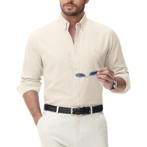 قميص رجالي من الكتان من J.VER كاجوال خفيف الوزن وأكمام طويلة وياقة بأزرار سفلية وقمصان للشاطئ للعمل في العطلات in Kuwait