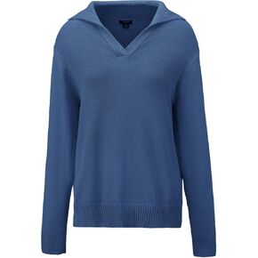 سترات Tapata النسائية ذات الياقات وقمصان بولو بياقة على شكل حرف V بلوفر شتوي كاجوال وأكمام طويلة وطية صدر السترة بلون موحد in Kuwait