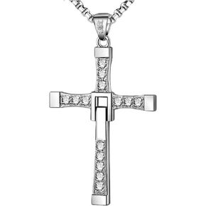 LAKINGA Cross Necklace for Men Women,Medical Titanium Steel Jewellery,Inlaid with Zirconia Rhinestones,With Silver Chain,Cross Chain Necklace for Men Women Jewelry Gifts