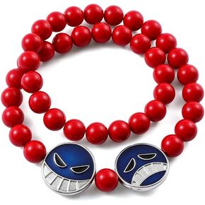 Portgas D Ace Cosplay Necklace, Anime Red Bead Necklace, Ace Cosplay Adjustable Bracelet Accessories Jewelry Gift for Fans