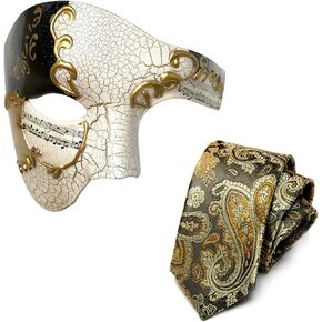 HyperFun Mens Masquerade Mask Phantom of The Opera Mask and Silk Necktie Set Venetian Half Face Ball Mask for Costume Parties in Saudi Arabia