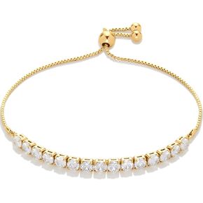 Amazon Essentials 14K Gold or Sterling Silver Plated Adjustable Cubic Zirconia Tennis Bracelet 9.5"