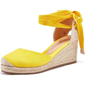 Ruanyu Womens Platform Espadrille Sandals Lace Up Closed Toe Summer Wedge Sandals