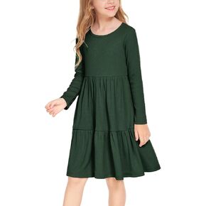 Arshiner Girls Sweater Dress Long Sleeve Knit Casual Swing Fall A-line Tiered Dresses with Pockets for 5-14 Years Kids