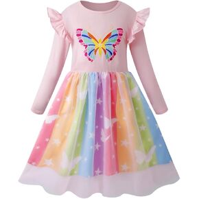 VASCHY Dress for Girls, Cute Girls Casual Autumn Spring Long-Sleeve Outfit,Toddler/Little/Big Kid Girls Clothing Size 3-10T