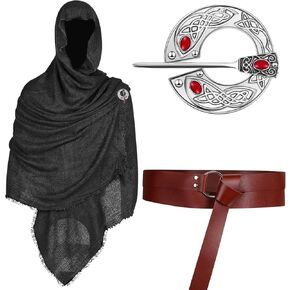 Ramede 3 Pieces Medieval Knight Shawl Scarf Costume Medieval Knight PU Leather Belt Vintage Viking Brooch for Men Women Halloween Cosplay Costume in Saudi Arabia