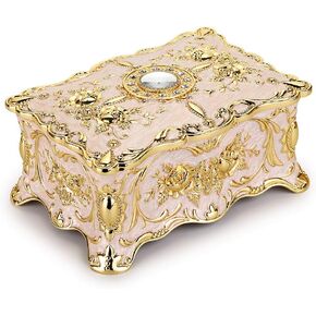 Hipiwe Vintage Metal Jewelry Box - Two Layer Rectangular Trinket Organizer Storage Box Ornate Treasure Chest Box Jewelry Decorative box Keepsake Gift Box Case for Women Girls, 7"x5"x3"