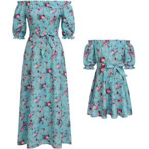 AWIBMK Mommy and Me Dresses Boho Tie Dye Floral Dress Summer Casual Beach Hawaiian Vacation Mom Daughter Matching Outfits in Saudi Arabia