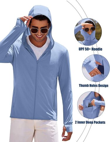 COOFANDY Men Full Zip UPF 50 Sun Protection Hoodie Jacket Long Sleeve Lightweight Breathable UV Shirts with Pockets in Kuwait