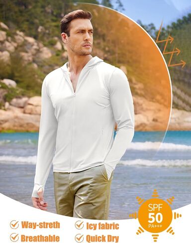 COOFANDY Men Full Zip UPF 50 Sun Protection Hoodie Jacket Long Sleeve Lightweight Breathable UV Shirts with Pockets in Kuwait