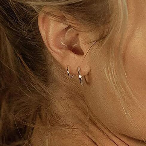 اقراط حلقية حلزونية مزدوجة - اقراط حلزونية من الفضة عيار 14 قيراط، اقراط ثقب مزدوجة، اقراط حلقية مزدوجة صناعية، اقراط ملتوية صغيرة للنساء، زنك، حجر ذهبي in Kuwait