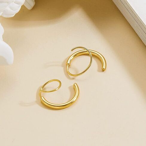 اقراط حلقية حلزونية مزدوجة - اقراط حلزونية من الفضة عيار 14 قيراط، اقراط ثقب مزدوجة، اقراط حلقية مزدوجة صناعية، اقراط ملتوية صغيرة للنساء، زنك، حجر ذهبي in Kuwait