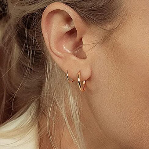 اقراط حلقية حلزونية مزدوجة - اقراط حلزونية من الفضة عيار 14 قيراط، اقراط ثقب مزدوجة، اقراط حلقية مزدوجة صناعية، اقراط ملتوية صغيرة للنساء، زنك، حجر ذهبي in Kuwait