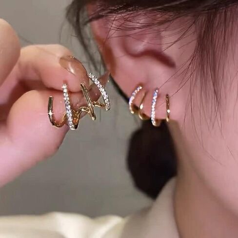 Claw Cuff Earrings for Women,Zircon Needle Ear Cuffs Wrap Stud Earrings Minimalist Trendy Dainty Ear Wrap Piercing Earrings for Girls in Saudi Arabia