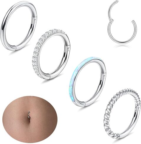 Jstyle 14G Belly Button Ring 316L Surgical Steel Belly Rings Hoop for Women Clear CZ Opal Clicker Hoop Belly Button Rings Gold Silver Small Navel Belly Body Piercing Jewelry 8mm 10mm 12mm in Saudi Arabia
