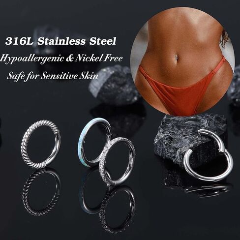 Jstyle 14G Belly Button Ring 316L Surgical Steel Belly Rings Hoop for Women Clear CZ Opal Clicker Hoop Belly Button Rings Gold Silver Small Navel Belly Body Piercing Jewelry 8mm 10mm 12mm in Saudi Arabia