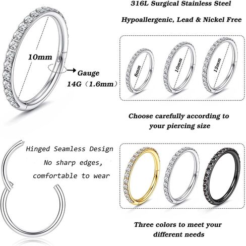 Jstyle 14G Belly Button Ring 316L Surgical Steel Belly Rings Hoop for Women Clear CZ Opal Clicker Hoop Belly Button Rings Gold Silver Small Navel Belly Body Piercing Jewelry 8mm 10mm 12mm in Saudi Arabia