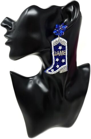 Emulily Beaded Game Day Boots Post Earrings Handmade Boots Earrings Blue and White in Saudi Arabia