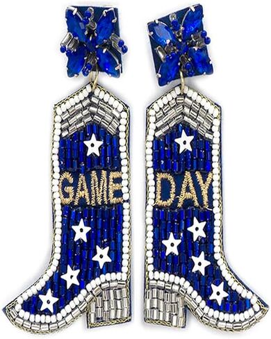 Emulily Beaded Game Day Boots Post Earrings Handmade Boots Earrings Blue and White in Saudi Arabia