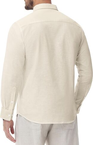 قميص رجالي من الكتان من J.VER كاجوال خفيف الوزن وأكمام طويلة وياقة بأزرار سفلية وقمصان للشاطئ للعمل في العطلات in Kuwait