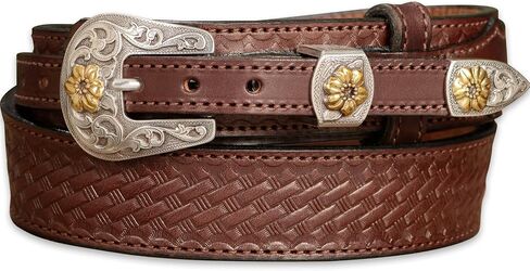 Bullhide Belts Mens Leather Western Ranger Belt, Full Grain Leather Basket Weave Embossed Belts 1.50" Wide, Made in the USA in Kuwait