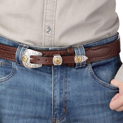 Bullhide Belts Mens Leather Western Ranger Belt, Full Grain Leather Basket Weave Embossed Belts 1.50" Wide, Made in the USA in Kuwait