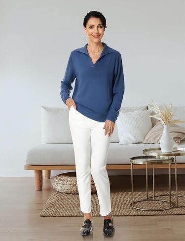 Tapata Womens Sweaters Collared Polo Shirts V Neck Casual Winter Pullover Sweater Long Sleeve Tops Lapel Solid Color in Kuwait