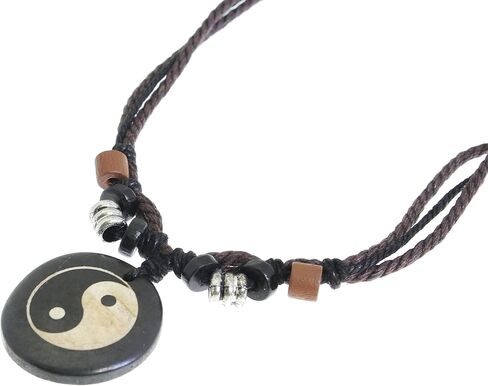 Surfer Cord Necklace with Carved Bone Pendant - Fully Adjustable in Kuwait