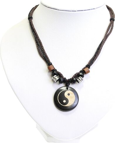 Surfer Cord Necklace with Carved Bone Pendant - Fully Adjustable in Kuwait