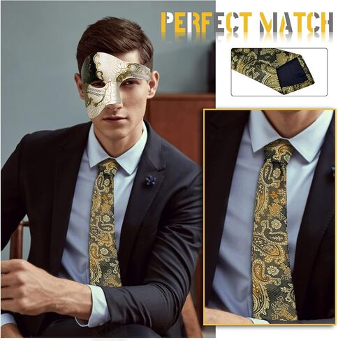 HyperFun Mens Masquerade Mask Phantom of The Opera Mask and Silk Necktie Set Venetian Half Face Ball Mask for Costume Parties in Saudi Arabia
