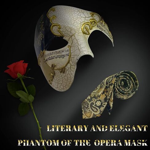 HyperFun Mens Masquerade Mask Phantom of The Opera Mask and Silk Necktie Set Venetian Half Face Ball Mask for Costume Parties in Saudi Arabia