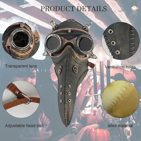قناع الهالوين من IKIJM: قناع طبيب الطاعون - منقار الأنف الطويل التأثيري Steampunk للهالوين زي الدعائم لحفلات المهرجانات للبالغين قناع تنكر in Kuwait
