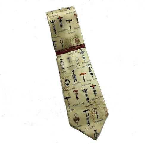 Men's 100% Silk Beige Antique Wine Bottle Corkscrews Openers Tie Necktie in Saudi Arabia