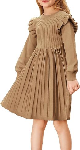Danna Belle Girls Sweater Dress Lantern Sleeve Ruffled Fall Winter Dresses 5-12Y in Kuwait