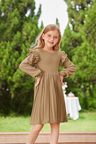Danna Belle Girls Sweater Dress Lantern Sleeve Ruffled Fall Winter Dresses 5-12Y in Kuwait