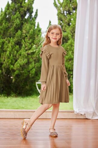 Danna Belle Girls Sweater Dress Lantern Sleeve Ruffled Fall Winter Dresses 5-12Y in Kuwait