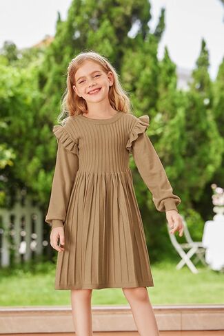 Danna Belle Girls Sweater Dress Lantern Sleeve Ruffled Fall Winter Dresses 5-12Y in Kuwait