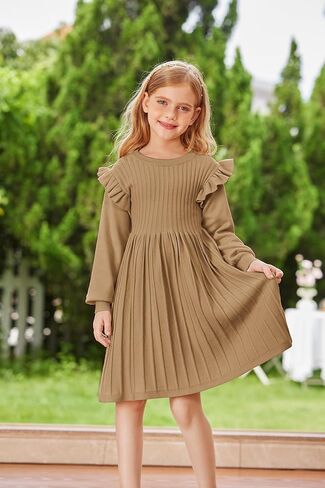 Danna Belle Girls Sweater Dress Lantern Sleeve Ruffled Fall Winter Dresses 5-12Y in Kuwait