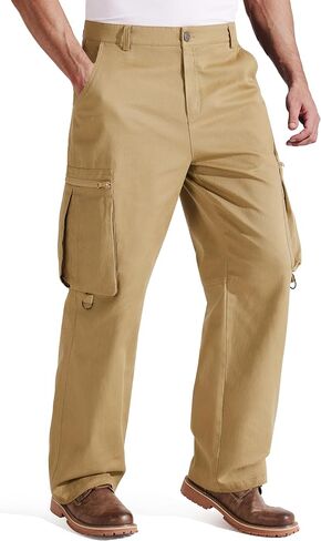 Libin Men's Loose-Fit Cargo Pants Retro Twill Casual Pants Wide Leg Cotton Jeans Work Pants with Pockets in Saudi Arabia