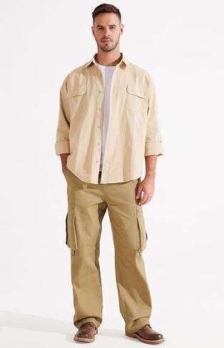 Libin Men's Loose-Fit Cargo Pants Retro Twill Casual Pants Wide Leg Cotton Jeans Work Pants with Pockets in Saudi Arabia